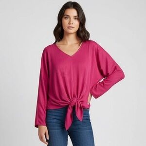 Modern Works Pink Long Sleeve Tie-Front Top Size Large - NWT